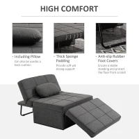 HOMCOM Taburet Pat Individual 3 în 1 cu Spătar Reglabil pe 5 Nivele și Pernă Suplimentară, 95x179x78 cm, Gri(m-7)