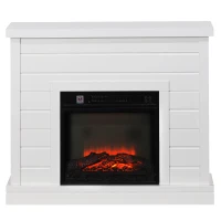 HOMCOM Șemineu Electric cu Efect de Flacără 3D, Oprire Automată, Încălzire Reglabilă și  Temporizator, 96,5x22x81,7 cm, Alb(m-10)