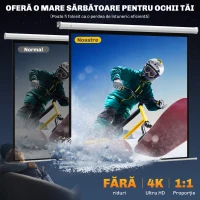 Homcom Ecran Proiectie Rulant 85″ cu Telecomanda 176x176 cm – Alb(m-4)