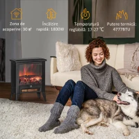 HOMCOM Șemineu Electric cu Efect Flacără 3D pe 3 Intensități, Oprire Automată, Încălzire Reglabilă, 36x21x47 cm, Negru(m-5)