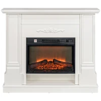 HOMCOM Șemineu Electric cu Flacără 3D, Oprire Automată, Încălzire Reglabilă și Temporizator, 96,5x22x81,7 cm, Alb(m-10)