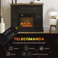 HOMCOM Șemineu Electric cu Flacără 3D, Oprire Automată, Încălzire Reglabilă și Temporizator, 96,5x22x81,7 cm, Maro(m-6)