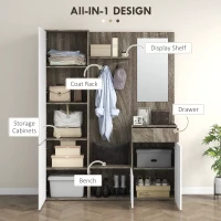 HOMCOM Mobilier 4 în 1 cu Oglindă, Cuiere și Rafturi Interioare Reglabile, Mobilier Multifuncțional, 145x29x184 cm, Negru(m-4)