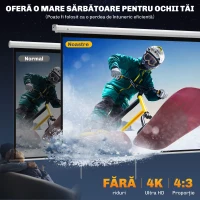 HOMCOM Ecran de Proiecție 84 Inch Format 4:3, Ecran Rulabil cu Unghi de 160° și Montare pe Tavan sau Perete, 181x8x138 cm, Alb(m-4)