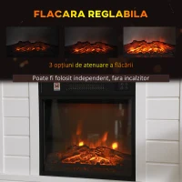 HOMCOM Șemineu Electric cu Efect de Flacără 3D, Oprire Automată, Încălzire Reglabilă și  Temporizator, 96,5x22x81,7 cm, Alb(m-4)