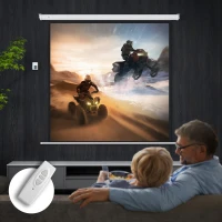HOMCOM Ecran Proiector de 92 Inch cu Telecomandă, Pânză de Proiector Rulabilă din Plastic și Metal, 189,5x8x189,5 cm, Alb(m-2)