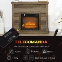 HOMCOM Șemineu Electric cu Flacără 3D, Oprire Automată, Încălzire Reglabilă și Temporizator, 96,5x22x81,7 cm, Lemn Natural(m-6)