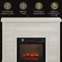 HOMCOM Șemineu Electric cu Flacără 3D, Oprire Automată, Încălzire Reglabilă și Temporizator, 96,5x22x81,7 cm, Gri Deschi(m-7)