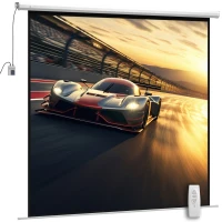 HOMCOM Ecran de Proiecție de 120 inch cu Telecomandă, Suprafață de Proiecție din Plastic și Metal, 236,5x8x236,5 cm, Alb(m-10)