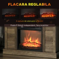 HOMCOM Șemineu Electric cu Flacără 3D, Oprire Automată, Încălzire Reglabilă și Temporizator, 96,5x22x81,7 cm, Lemn Natural(m-4)