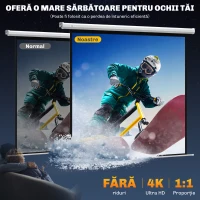HOMCOM Ecran Proiector de 92 Inch cu Telecomandă, Pânză de Proiector Rulabilă din Plastic și Metal, 189,5x8x189,5 cm, Alb(m-4)