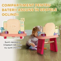 AIYAPLAY Masă de Toaletă pentru Fetițe 3-6 Ani cu Oglindă din Acrilic și Robinet, Jucărie pentru Copii din Plastic, 55x29x71 cm, Roz(m-7)