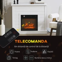 HOMCOM Șemineu Electric cu Efect de Flacără 3D, Oprire Automată, Încălzire Reglabilă și  Temporizator, 96,5x22x81,7 cm, Alb(m-6)