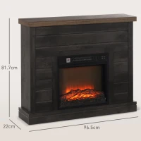 HOMCOM Șemineu Electric cu Flacără 3D, Oprire Automată, Încălzire Reglabilă și Temporizator, 96,5x22x81,7 cm, Maro(m-3)