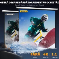 HOMCOM Ecran de Proiecție de 120 inch cu Telecomandă, Suprafață de Proiecție din Plastic și Metal, 236,5x8x236,5 cm, Alb(m-4)