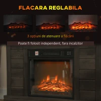 HOMCOM Șemineu Electric cu Flacără 3D, Oprire Automată, Încălzire Reglabilă și Temporizator, 96,5x22x81,7 cm, Maro(m-4)