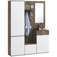 HOMCOM Mobilier 4 în 1 cu Oglindă, Cuiere și Rafturi Interioare Reglabile, Mobilier Multifuncțional, 145x29x184 cm, Negru(m-1)