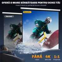 HOMCOM Ecran de Proiecție 120 Inch Format 1:1, Ecran Rulabil cu Unghi de 160° și Montare pe Tavan sau Perete, 223x8x223 cm, Alb(m-4)
