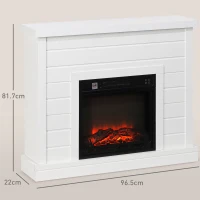 HOMCOM Șemineu Electric cu Efect de Flacără 3D, Oprire Automată, Încălzire Reglabilă și  Temporizator, 96,5x22x81,7 cm, Alb(m-3)