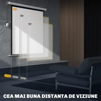 HOMCOM Ecran Proiector de 92 Inch cu Telecomandă, Pânză de Proiector Rulabilă din Plastic și Metal, 189,5x8x189,5 cm, Alb(m-6)