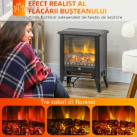 HOMCOM Șemineu Electric cu Efect Flacără 3D pe 3 Intensități, Oprire Automată, Încălzire Reglabilă, 36x21x47 cm, Negru(m-4)