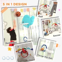 AIYAPLAY Coș de Baschet pentru Copii 5 în 1 cu Înălțime Reglabilă, Poartă de Fotbal și Golf, 46x51x134-152 cm, Multicolor(m-5)