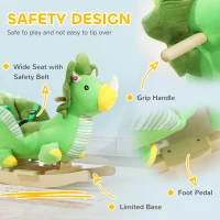 AIYAPLAY Baby Rocking Dinosaur with Animal Sounds, Safety Belt, Wooden Base, for Toddlers 18-36 Months, Green(m-5)
