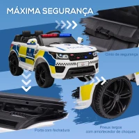 HOMCOM Carro Elétrico para Crianças Carro Elétrico Infantil de Policia 12V com Bluetooth USB Luz Sirene 110x68x52 cm  Branco(m-6)