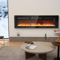 HOMCOM Șemineu Electric Încorporabil cu Telecomandă, Flacără Reglabilă, Temporizator și Termostat, 152,4x15,8x45 cm, Negru(m-2)