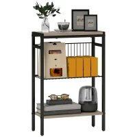 HOMCOM Three Shelf Industrial Side Table, Grey(m-1)