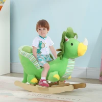 AIYAPLAY Baby Rocking Dinosaur with Animal Sounds, Safety Belt, Wooden Base, for Toddlers 18-36 Months, Green(m-2)
