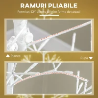 HOMCOM Brad Artificial de Crăciun cu 384 Lumini LED Albe și Crengi Pliabile din PP și Oțel, Ø20x180 cm, Alb(m-5)