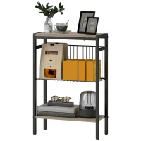 HOMCOM Three Shelf Industrial Side Table, Grey(m-11)