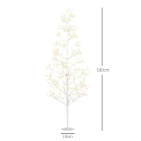 HOMCOM Brad Artificial de Crăciun cu 384 Lumini LED Albe și Crengi Pliabile din PP și Oțel, Ø20x180 cm, Alb(m-3)