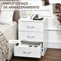 HOMCOM Mesa de Cabeceira Moderna Mesa de Cabeceira com 3 Gavetas e Puxadores de Alumínio para Dormitório 40x35x58 cm Branco(m-4)