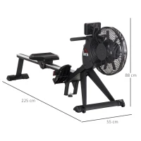 HOMCOM Roeimachine met 16 weerstandsniveaus inklapbaar op wieltjes 225 x 55 x 88cm Staal Zwart(m-3)