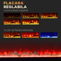 HOMCOM Șemineu Electric Încorporabil cu Telecomandă, Flacără Reglabilă, Temporizator și Termostat, 152,4x15,8x45 cm, Negru(m-4)