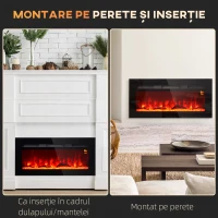 HOMCOM Șemineu Electric cu Telecomandă, Flacără și Iluminare Reglabilă din Oțel și Sticlă Călită, 91,4x15,8x45 cm, Negru(m-7)