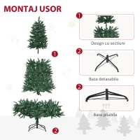 HOMCOM HOMCM Brad de Craciun Artificial 225 cm cu 450 de Lumini LED 1146 Ramuri Baza Metal(m-7)