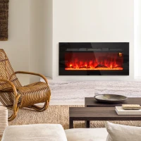 HOMCOM Șemineu Electric cu Telecomandă, Flacără și Iluminare Reglabilă din Oțel și Sticlă Călită, 91,4x15,8x45 cm, Negru(m-2)