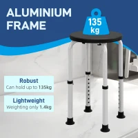 HOMCOM Shower Chair, Height Adjustable Aluminium Shower Stool with Non-Slip Feet for Disabled, Elderly, Black(m-4)