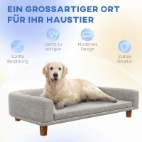 PawHut Hondensofa voor Grote Honden tot 30 kg, Gepolsterd, met Grenenhouten Poten, 98 x 67 x 25 cm, Grijs(m-7)
