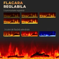 HOMCOM Șemineu Electric cu Telecomandă, Flacără și Iluminare Reglabilă din Oțel și Sticlă Călită, 91,4x15,8x45 cm, Negru(m-4)