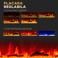 HOMCOM Șemineu Electric Încastrabil cu Telecomandă, Flacără Reglabilă, Temporizator și Termostat, 127x15,8x45 cm, Negru(m-4)