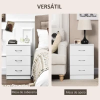 HOMCOM Mesa de Cabeceira Moderna Mesa de Cabeceira com 3 Gavetas e Puxadores de Alumínio para Dormitório 40x35x58 cm Branco(m-5)