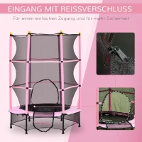 HOMCOM Trampoline voor Kinderen, Ø140 cm, met Veiligheidsnet, Binnen en Buiten, Staal, Kunststof, Tot 50 kg, Roze(m-4)