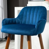 HOMCOM Set 2 Scaune din Catifea, Scaune de Bucătărie cu Spătar, Brațe și Suport pentru Picioare, 48x51x98 cm, Albastru(m-8)