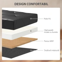 HOMCOM Bancă Cutie de Depozitare Pliabilă, Bancă Taburet cu Capac și Înveliș din Piele Ecologică, 76x38x38 cm, Negru(m-5)
