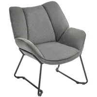 HOMCOM Fotoliu Tapițat cu Brațe Înclinate, Fotoliu din Material Textil Aspect de In și Oțel, 71,5x67x79 cm, Gri(m-10)