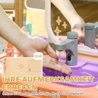 AIYAPLAY Kinderkaptafel met LED-Spiegel, Muziek, Kraan, Acrylspiegel, Paars, 55x29x71 cm(m-6)